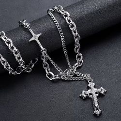 TITANIUM STAINLESS STEEL!! LAYERED NECKLACE 