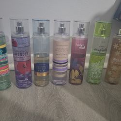 7 Bath & Body Works Fine Fragrance Mists 8 Oz (Some Used)