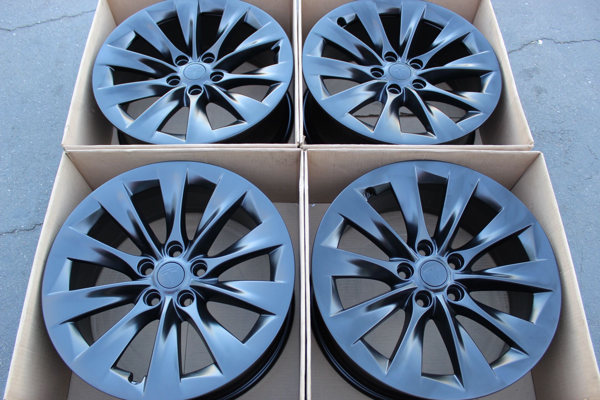 19” oem Tesla Model S factory wheels 19 inch semi gloss satin black rims Tesla model s