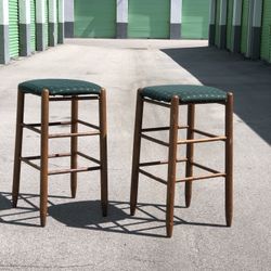 2 Vintage Mid Century Modern Wooden Bar Stools