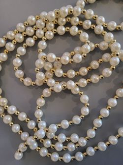 🤍✨ Pearl & Gold Beaded Garland – Set of 3 – Approx. 25.5 Feet Total