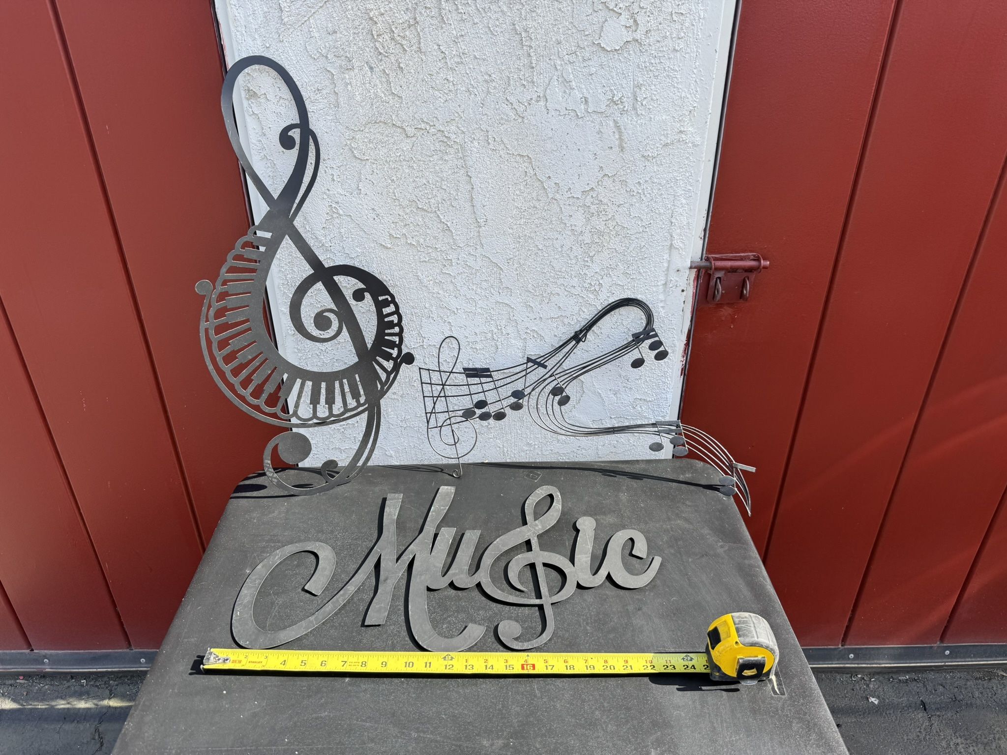 3 Piece Musical Metal Wall Decor Treble Clef w/Piano Cutouts Music Notes