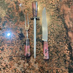 German Carving Set . Rhdonite Handles From madagaskar