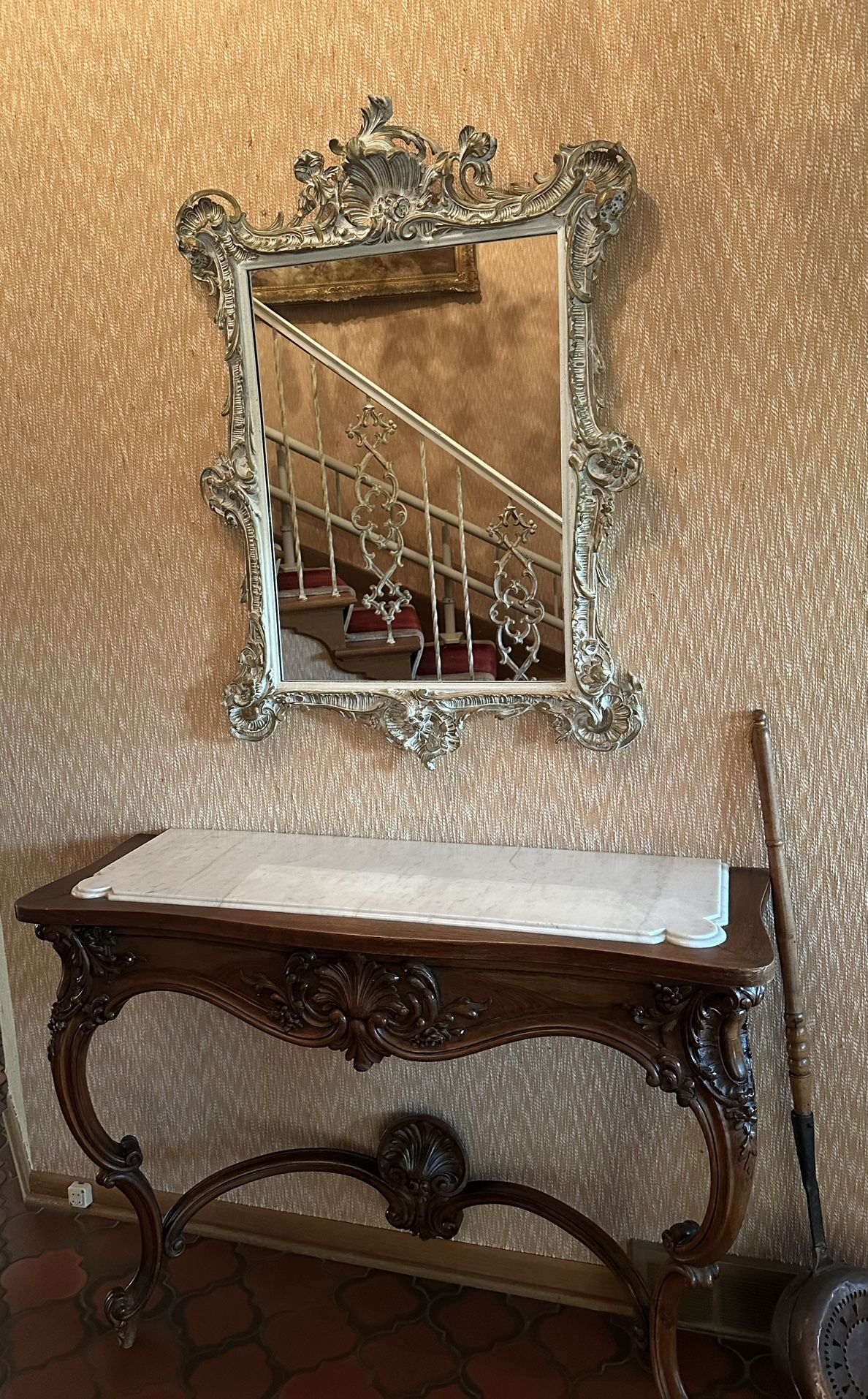 Louis XV Style Antique Entry Table And Mirror