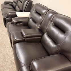 2 - Dual Power Leather Reclining Loveseats – Black Cherry (Rooms To Go)