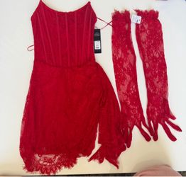 Size: xs Red Lace Corset Mini Dress with Gloves