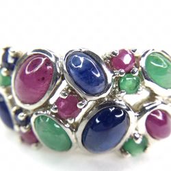Sterling Silver Sapphire Ruby Emerald Multi-color Ring 