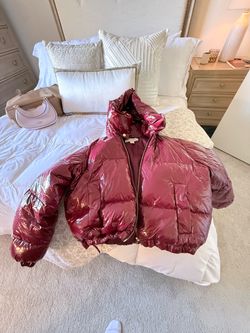 Burgundy Glossy Cropped Puffer Jacket