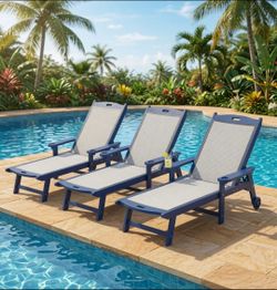 LUE BONA Chaise Lounge Chair Outdoor Set of 3, HDPS and HDPE Wicker Material, Patio Lounge Chair with Adjustable Backrest, Resin Pool Lounge Chairs wi