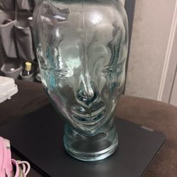 Vintage Art Glass Clear Green Mannequin Head Sculpture Table Top Art Display