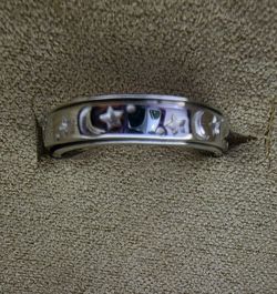 Rhodium Over Sterling Silver Spinner Moon and Stars Ring 4.30 Grams Size 8