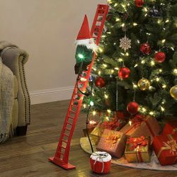 NEW 43 INCH TALL Super Climbing Gnome With LED Lights, Plays 15 Christmas Carols, Attaches To Tree, & Climbs Up And Down Ladder. ‼️NEW UNOPENED 📦‼️