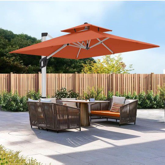 11ft Patio Umbrella - Large Windproof Cantilever Umbrella with 360-degree Rotation, Fade-Resistant Outdoor Offset Square BASE INCLUDED 