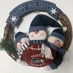 Christmas Seahawks Holiday Wreath – Plush Snowmen | 18” x 18”