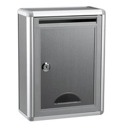 Tineasur Outdoor Grey Aluminum Locked Wall Mailbox, Secure Mail Organizer