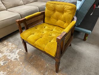 Vintage Mustard Tufted Cane Armchair