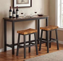 Set of 2 Industrial Bar Stools with Rustic Wood Seat