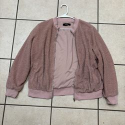 MIROL Sherpa Fleece Jacket Long Sleeve Casual Zip Up Bomber Coat Women L Pink