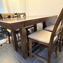 “Ashley Moriville Counter Height Dining Table + 4 Barstools (Expandable, Solid Wood)