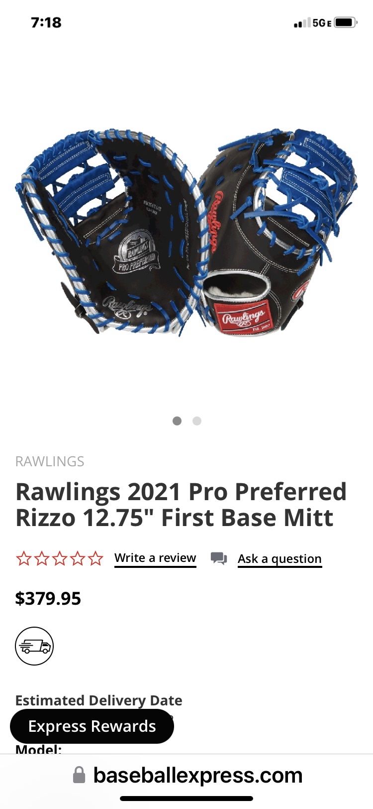 Rawlings Pro Preferred 12.75 Anthony Rizzo First Base Mitt: PROSAR44B