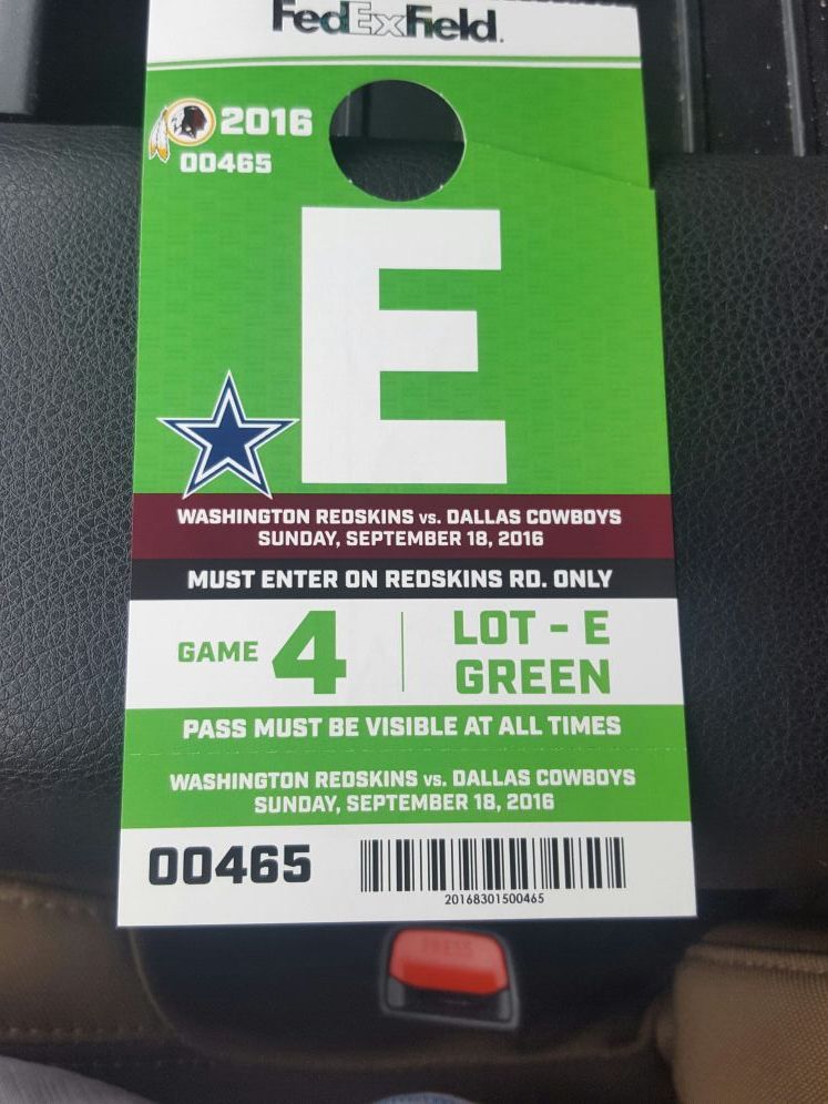 Parking Pass for Redskins Cowboys Tickets