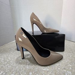Calvin Klein Brady Taupe (Beige)  Stiletto Pointed Toe Patent Leather Pump Women's Size 6.