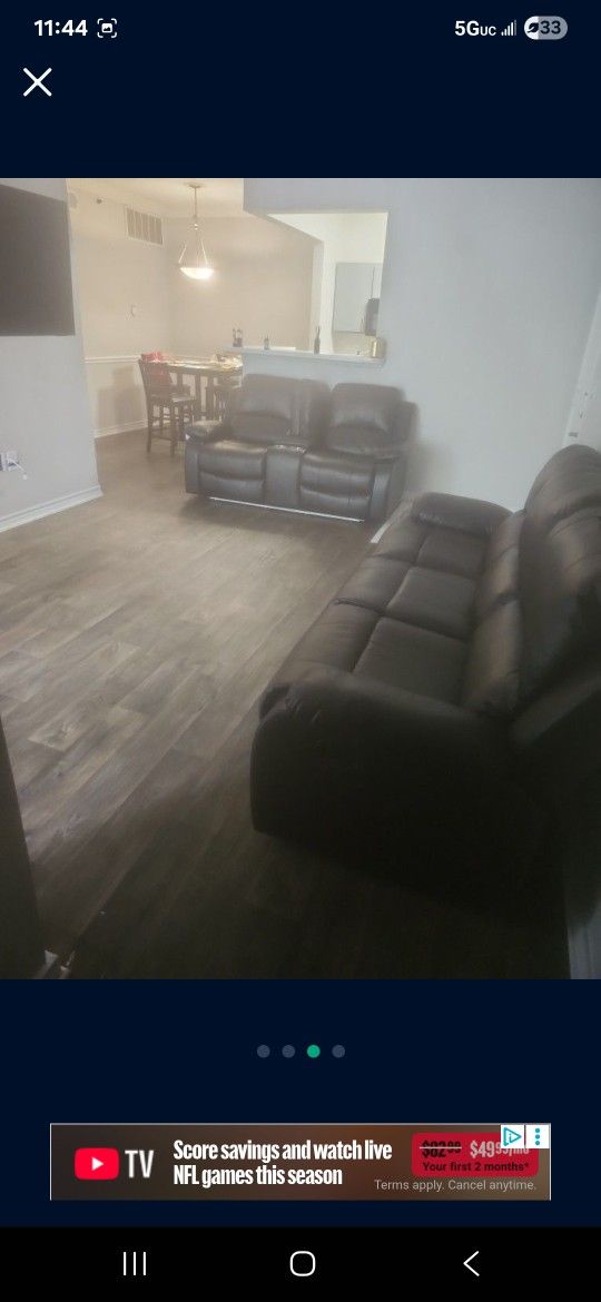 2 Piece Leather Brown Powered L.ED Couch Ser