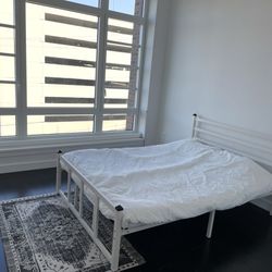 Modern Full Size Bed Frame (White Metal) – Minimalist Style