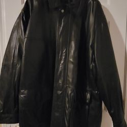 Mens Black Leather Coat By Claiborne