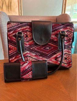 Boho Leather Embroidered Purse from Guatemala