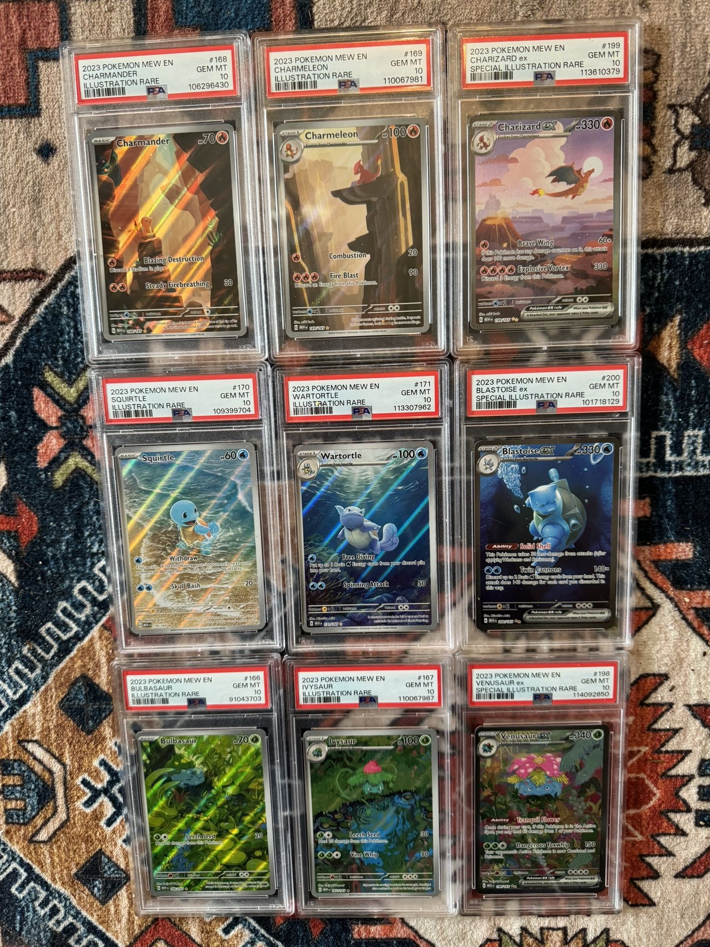 Pokemon PSA 10 Pokemon TCG 151 Set - Charizard, Blastoise, and Venusaur 9 Card Set