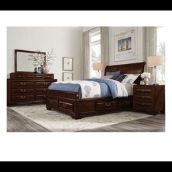 Mill Valley ll Cherry Dark Wood 3pc Queen Sleigh Bed w/ Storage