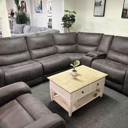 Furniture- 5 Pc High Performance Fabric Sectional With 2 Power Recliners- Tanico