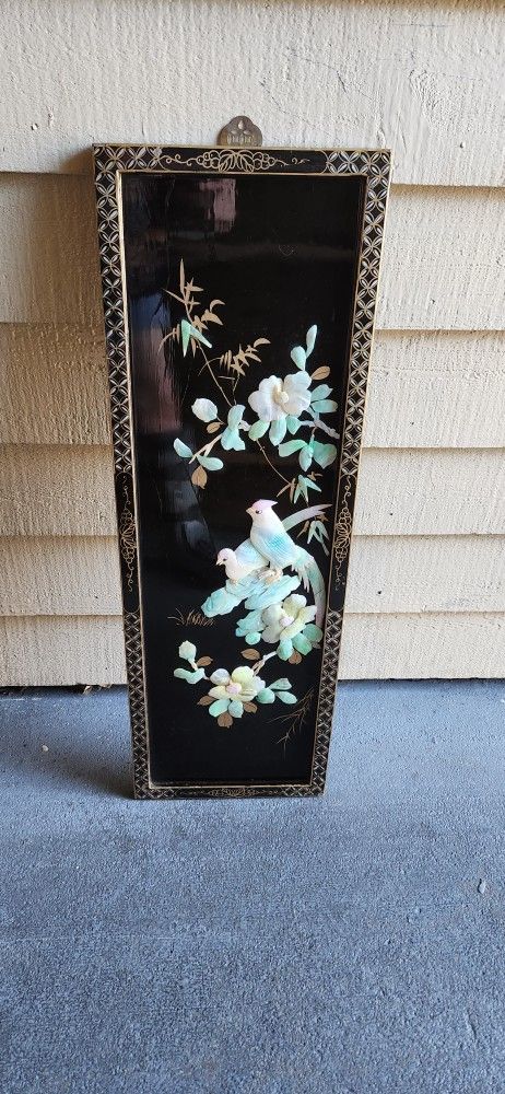 Vintage Chinese 2 Birds Mother Of Pearl Wall Panel Art