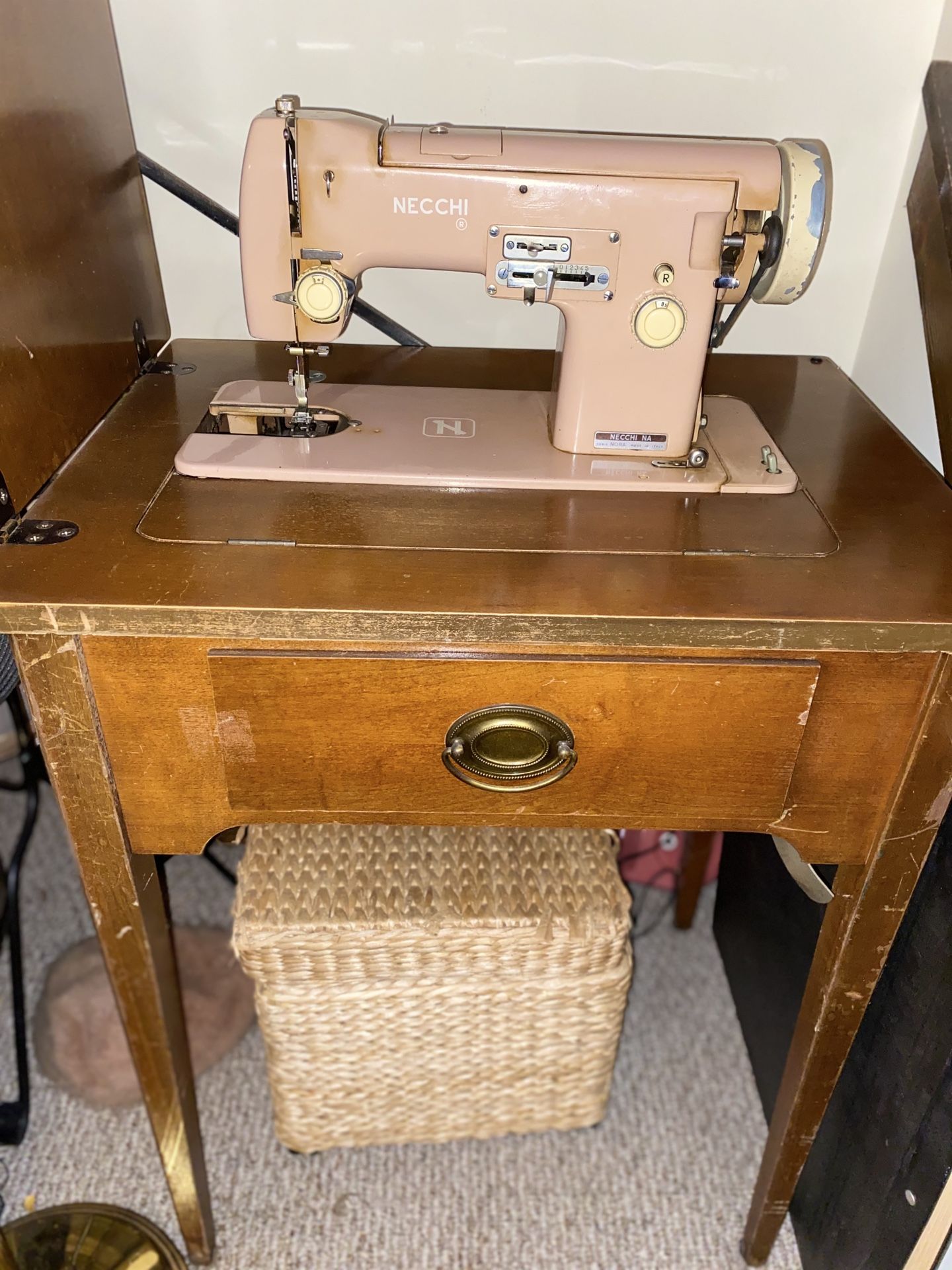 Vintage NECCHI sewing machine made in Italy with cabinet