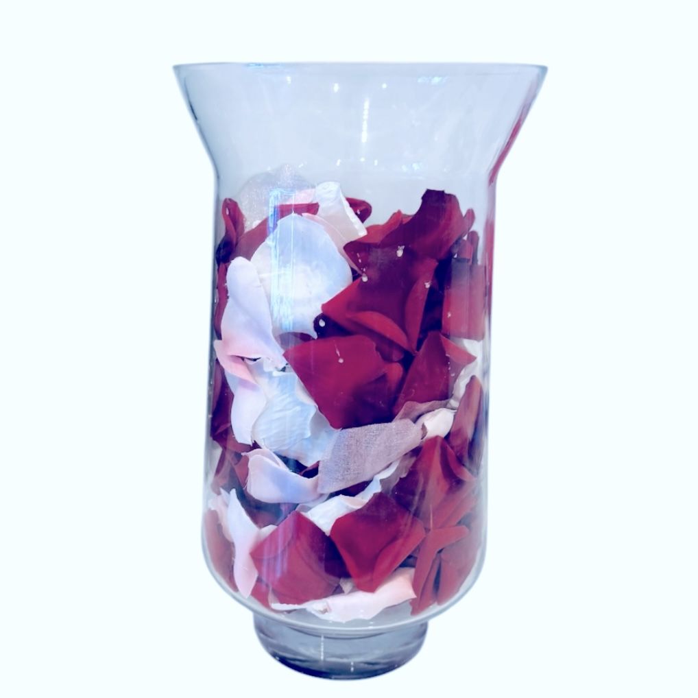 Valentines Day Large Glass Vase With Rose Petals Centerpiece