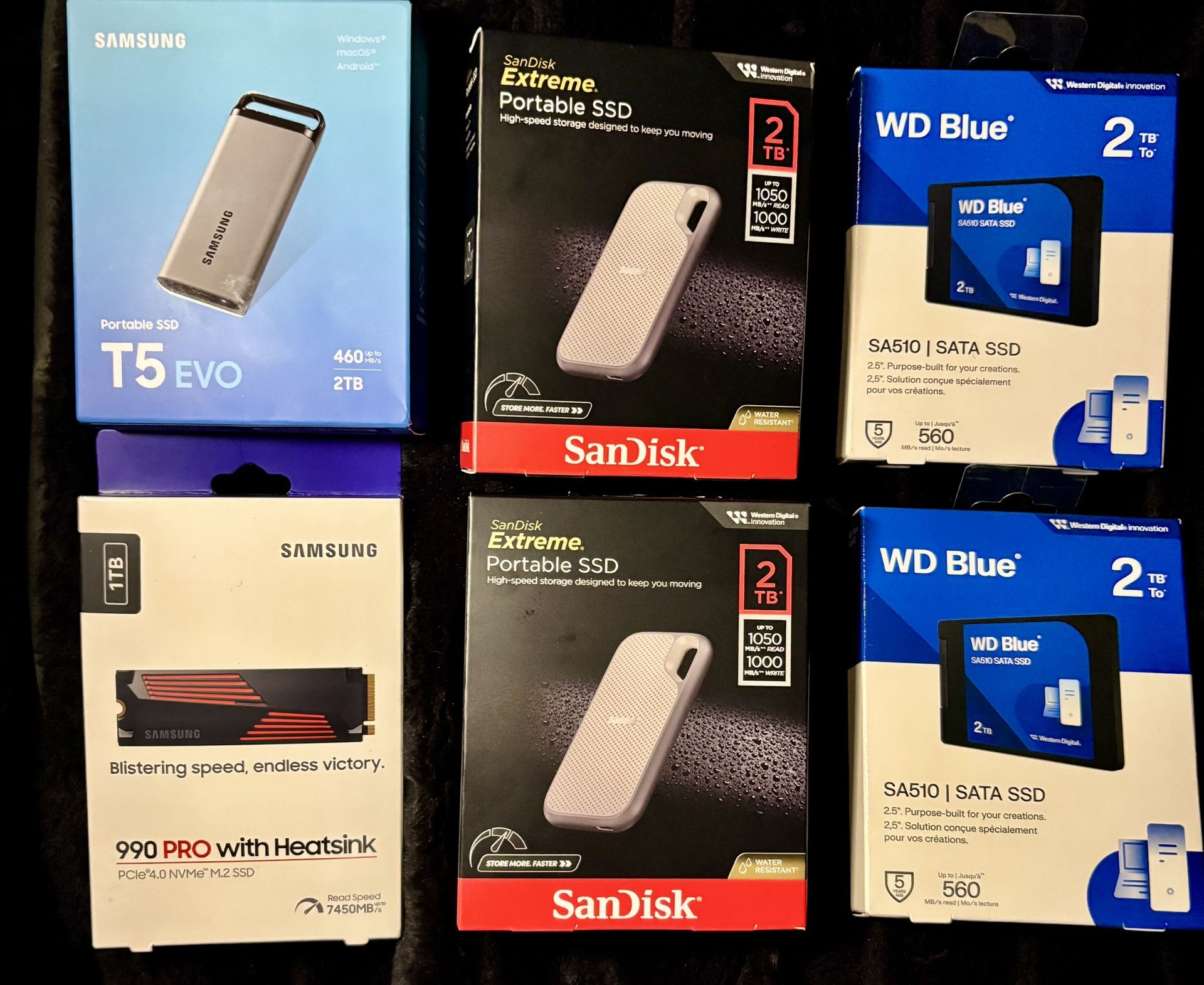 Various types of new 1TB & 2TB Internal & external SSD’s for Laptop / desktop PC