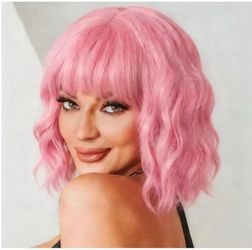 Pastel Pink Wavy Bob Wig for Women
