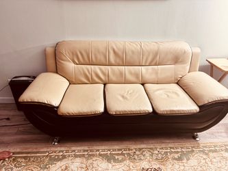 Faux leather brown and beige 3 piece sofa set
