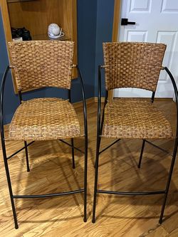 Wicker and metal bar stools