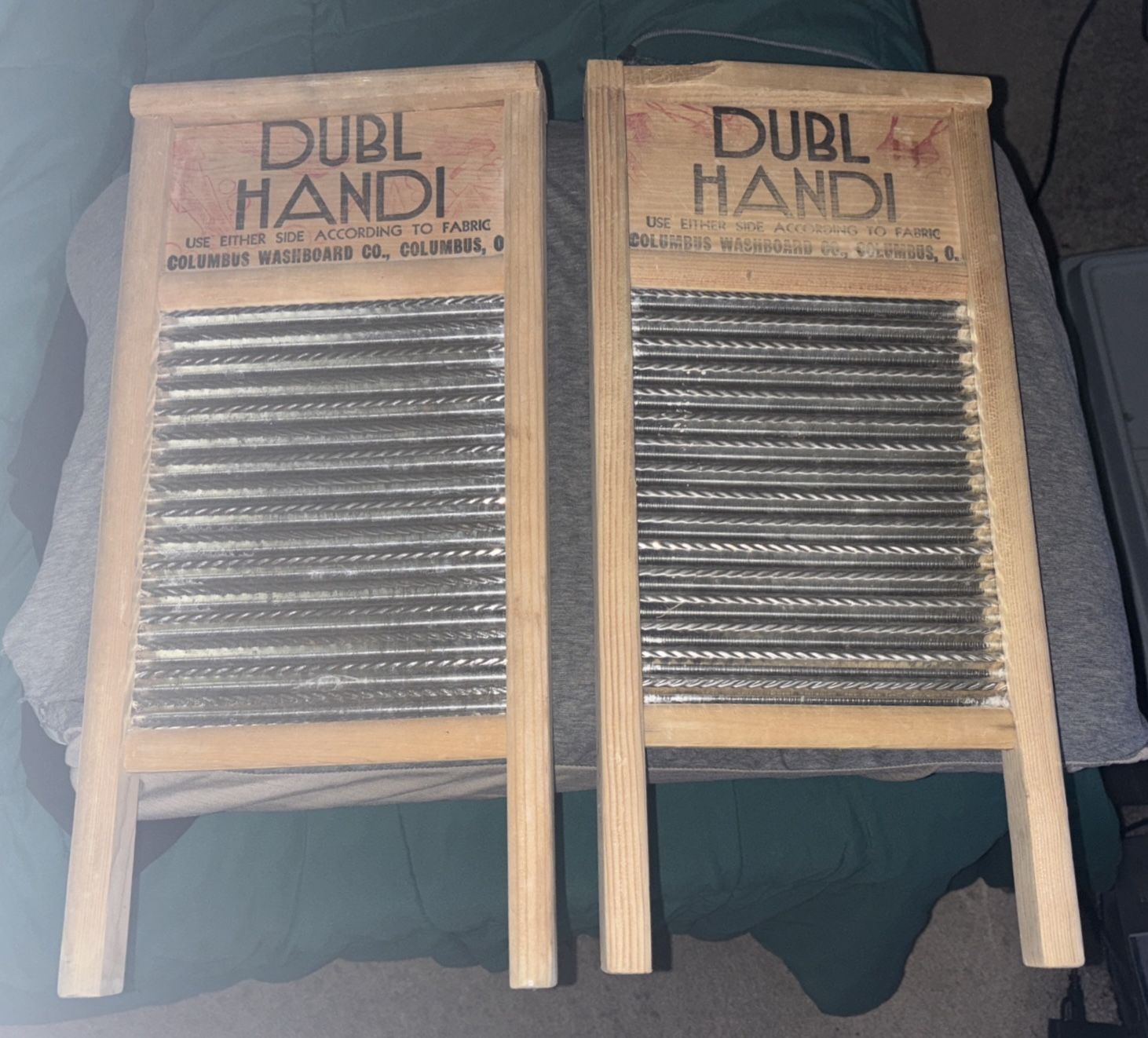 ANTIQUE DUBL HANDI WOODEN TIN WASHBOARD COLUMBUS OHIO 18”x 8 1/2”