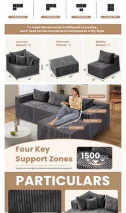 Black Corduroy Corner Sectional Sofa