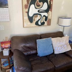 Brown Leather Office Loveseat