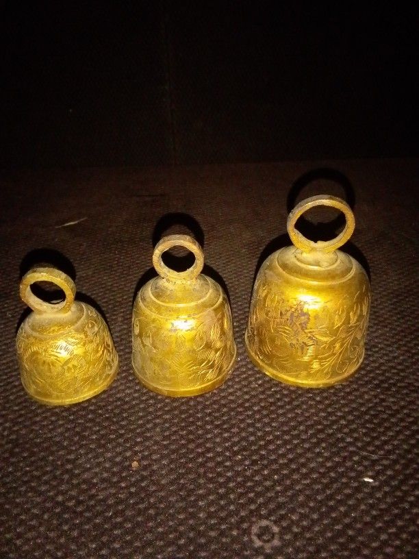 THREE SOLID BRASS BELLS  (Made in India)