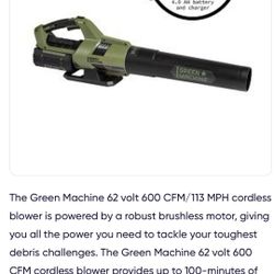 62V Cordless 600 CFM Blower with 4.0 Ah Battery and Rapid Charger