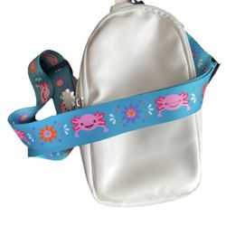 AXOLOTL Backpack 10” White W/ Blue Adjustable 46” Strap Crossbody Bag Unisex 