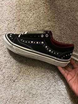 Black Low-Top Sneaker with Pearl Studs