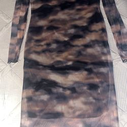 SHEIN Sheer Cloud Print Dress with Built-In Lining Ankle length