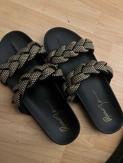 Rachel Zoe slides - black/ gold size 8