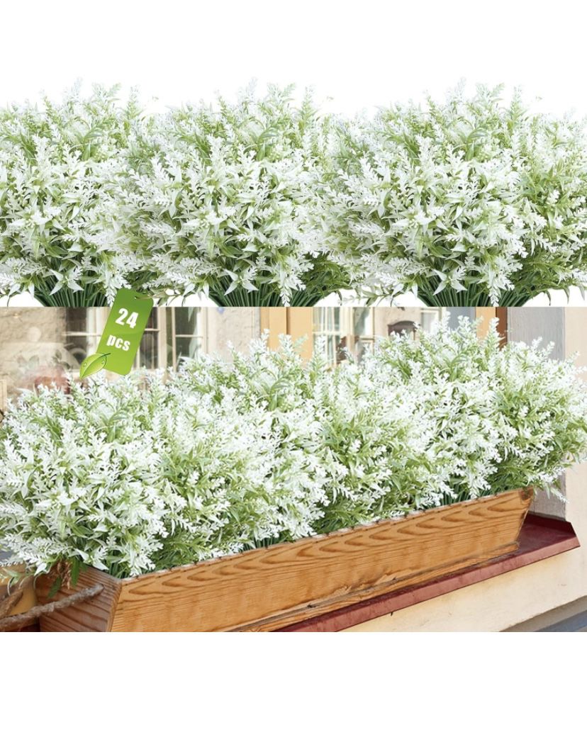 JIFTOK Artificial Lavender Flowers, 12 Pcs White Fake Flowers Artificial Plants & Flowers for Home Decor Indoor, UV Resistant Faux Plants Shrub Fa@A12